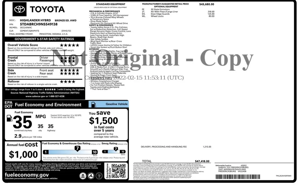 Florida Fine Cars - Used TOYOTA HIGHLANDER 2022 ORLANDO HYBRID BRONZE EDITION