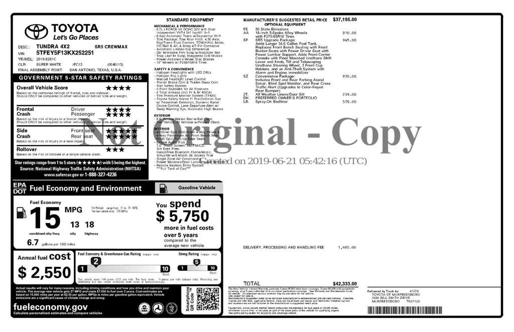 Florida Fine Cars - Used TOYOTA TUNDRA 2WD 2019 MIAMI SR5