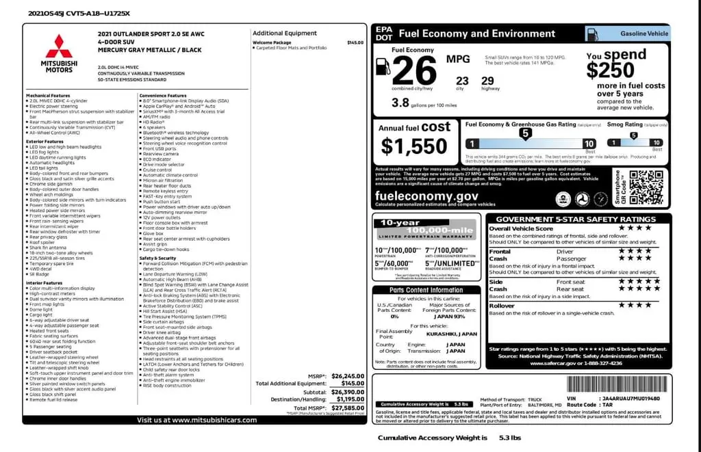 Florida Fine Cars - Used MITSUBISHI OUTLANDER SPORT 2021 WEST PALM ES