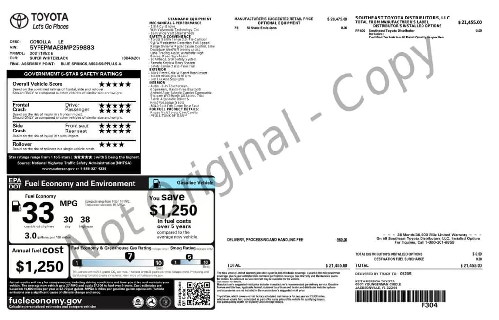 Florida Fine Cars - Used TOYOTA COROLLA 2021 WEST PALM LE