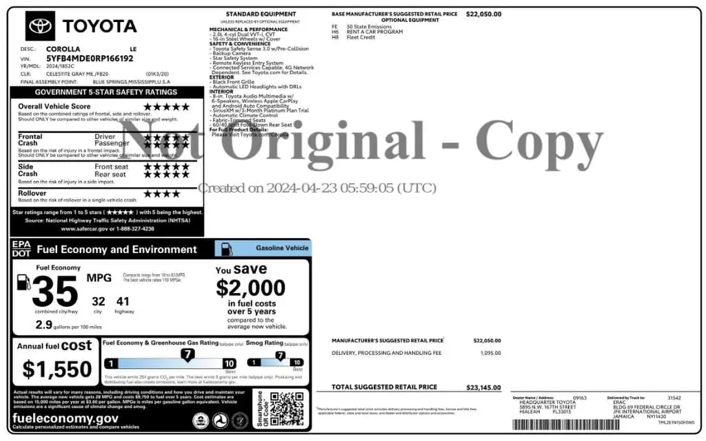 Florida Fine Cars - Used TOYOTA COROLLA 2024 MARGATE LE