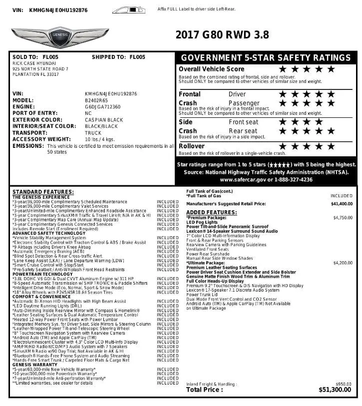 Florida Fine Cars - Used GENESIS G80 2017 MIAMI 3.8L