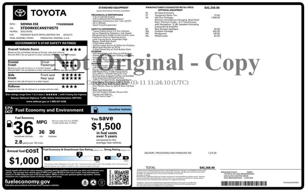 Florida Fine Cars - Used TOYOTA SIENNA 2022 MARGATE XSE