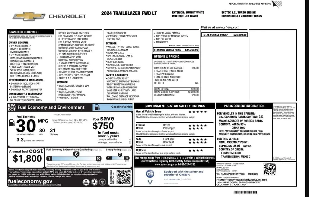 Florida Fine Cars - Used CHEVROLET TRAILBLAZER 2024 WEST PALM LT