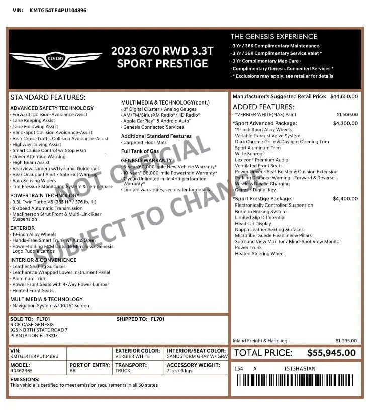 Florida Fine Cars - Used GENESIS G70 2023 MIAMI 3.3T