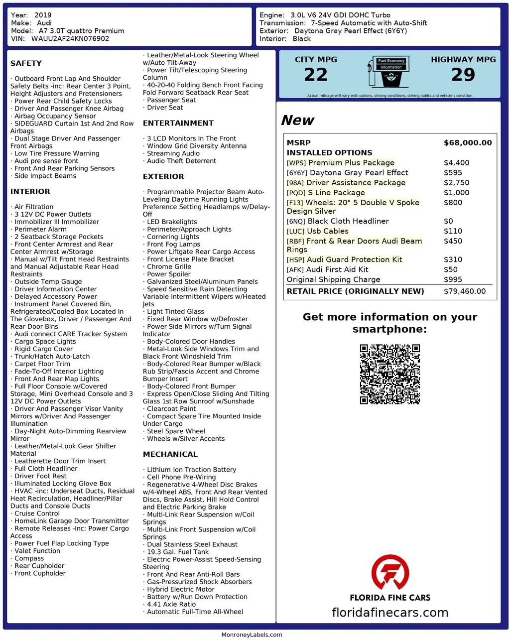 Florida Fine Cars - Used AUDI A7 2019 MARGATE PREMIUM PLUS