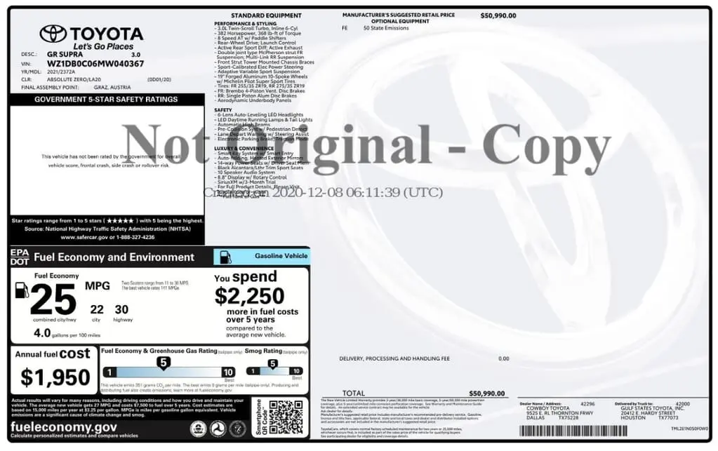 Florida Fine Cars - Used TOYOTA GR SUPRA 2021 MARGATE 3.0