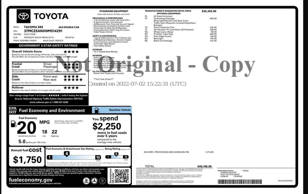 Florida Fine Cars - Used TOYOTA TACOMA 4WD 2022 WEST PALM SR5