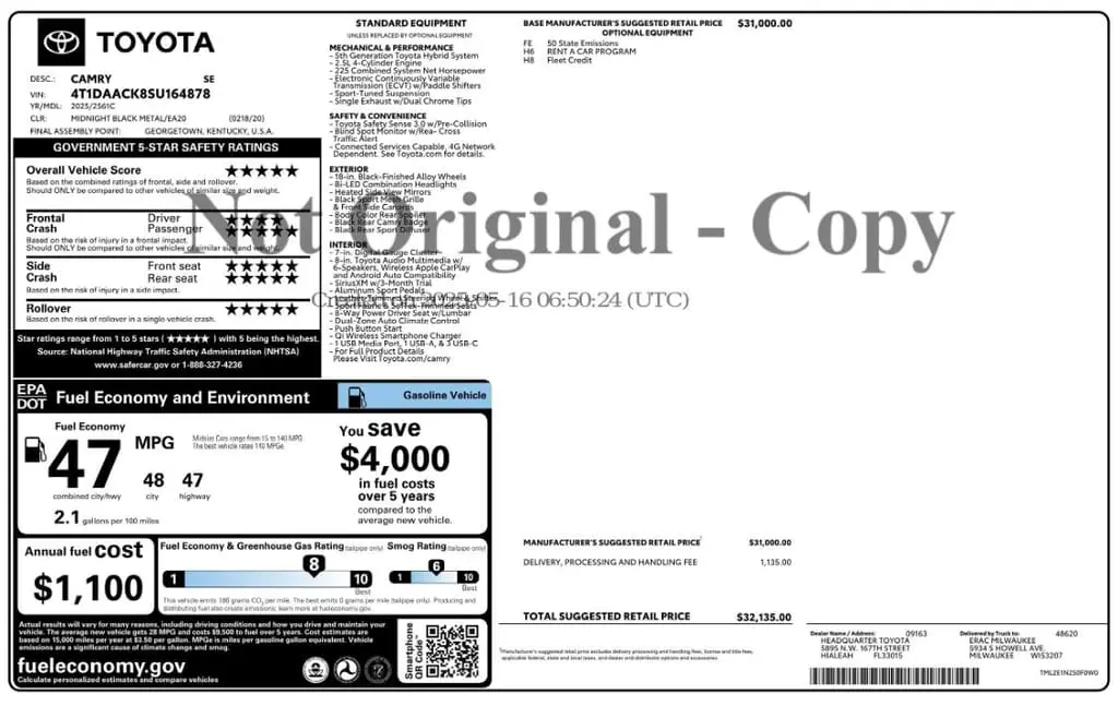 Florida Fine Cars - Used TOYOTA CAMRY 2025 MIAMI SE