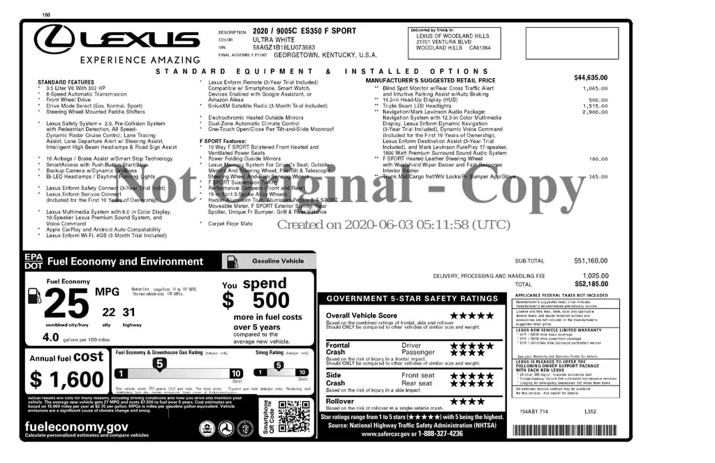 Florida Fine Cars - Used LEXUS ES 2020 MARGATE ES 350 F SPORT