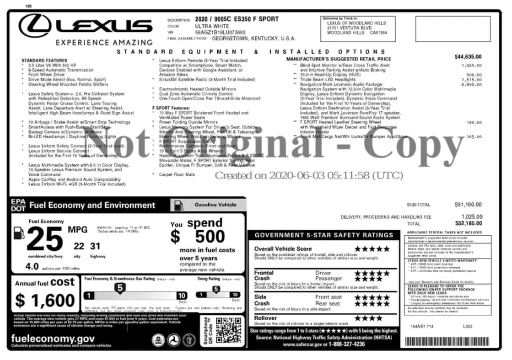 Florida Fine Cars - Used LEXUS ES 2020 MARGATE ES 350 F SPORT
