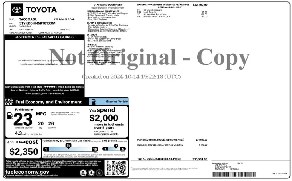 Florida Fine Cars - Used TOYOTA TACOMA 2WD 2024 MARGATE SR