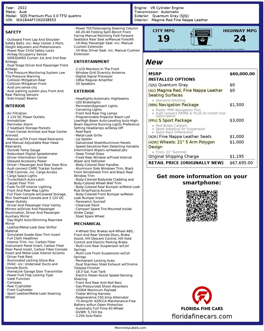 Florida Fine Cars - Used AUDI SQ5 2022 MARGATE PREMIUM PLUS