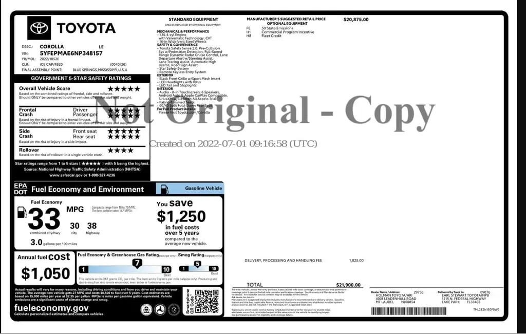 Florida Fine Cars - Used TOYOTA COROLLA 2022 WEST PALM LE
