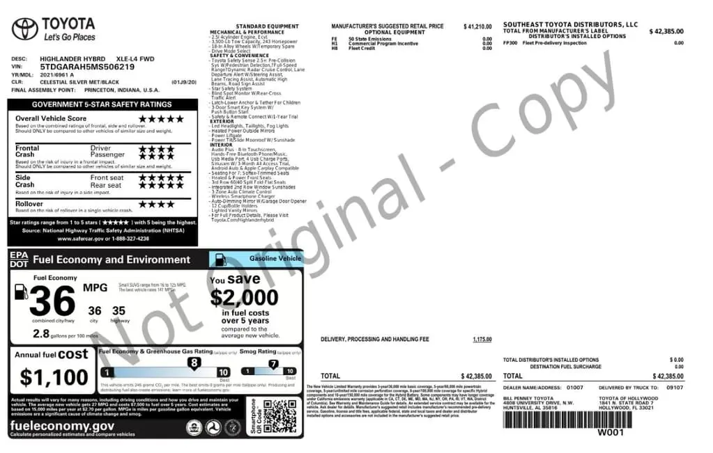 Florida Fine Cars - Used TOYOTA HIGHLANDER 2021 MIAMI HYBRID XLE