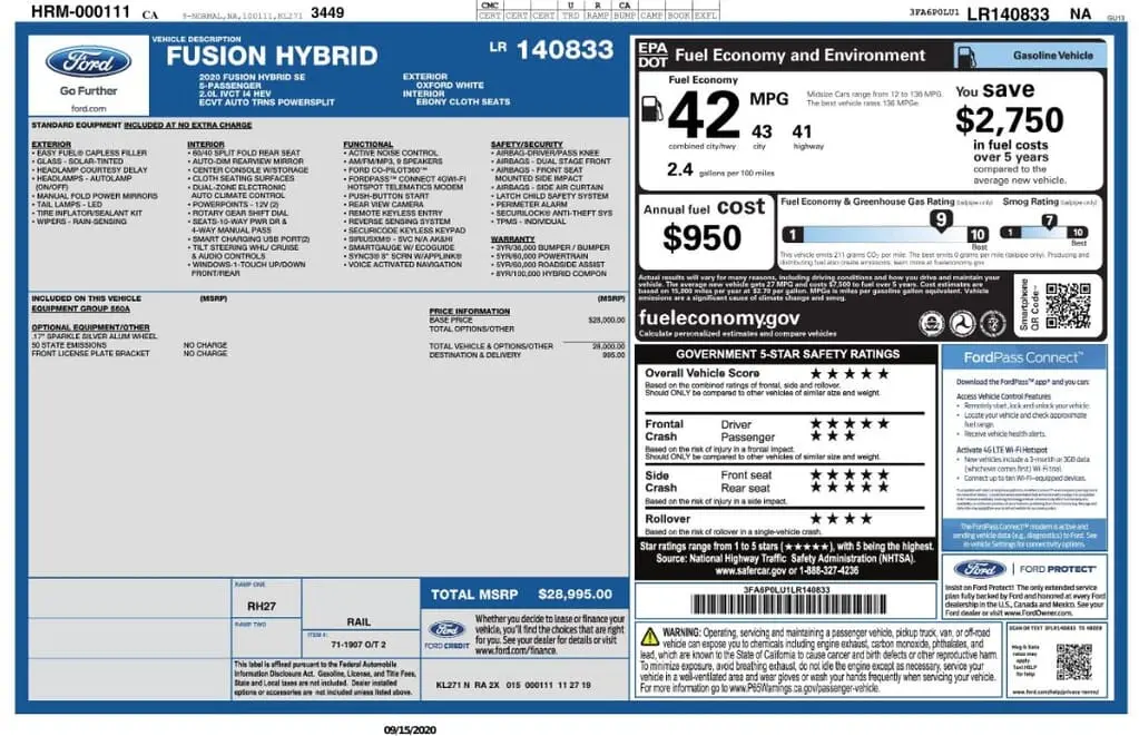 Florida Fine Cars - Used FORD FUSION HYBRID 2020 MIAMI SE