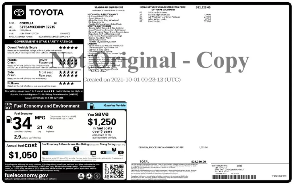 Florida Fine Cars - Used TOYOTA COROLLA 2022 MARGATE SE