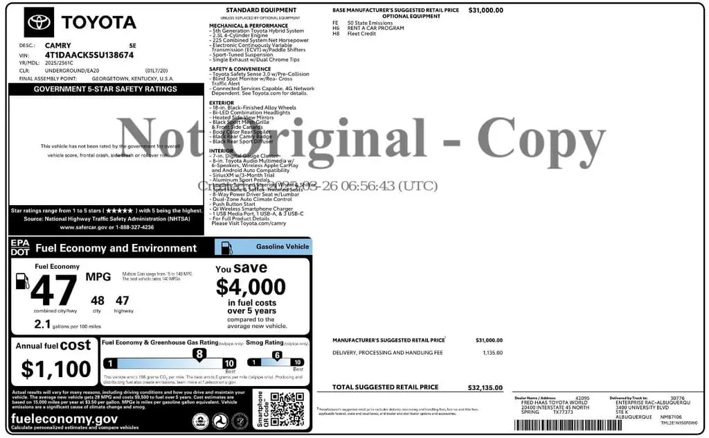 Florida Fine Cars - Used TOYOTA CAMRY 2025 MARGATE LE