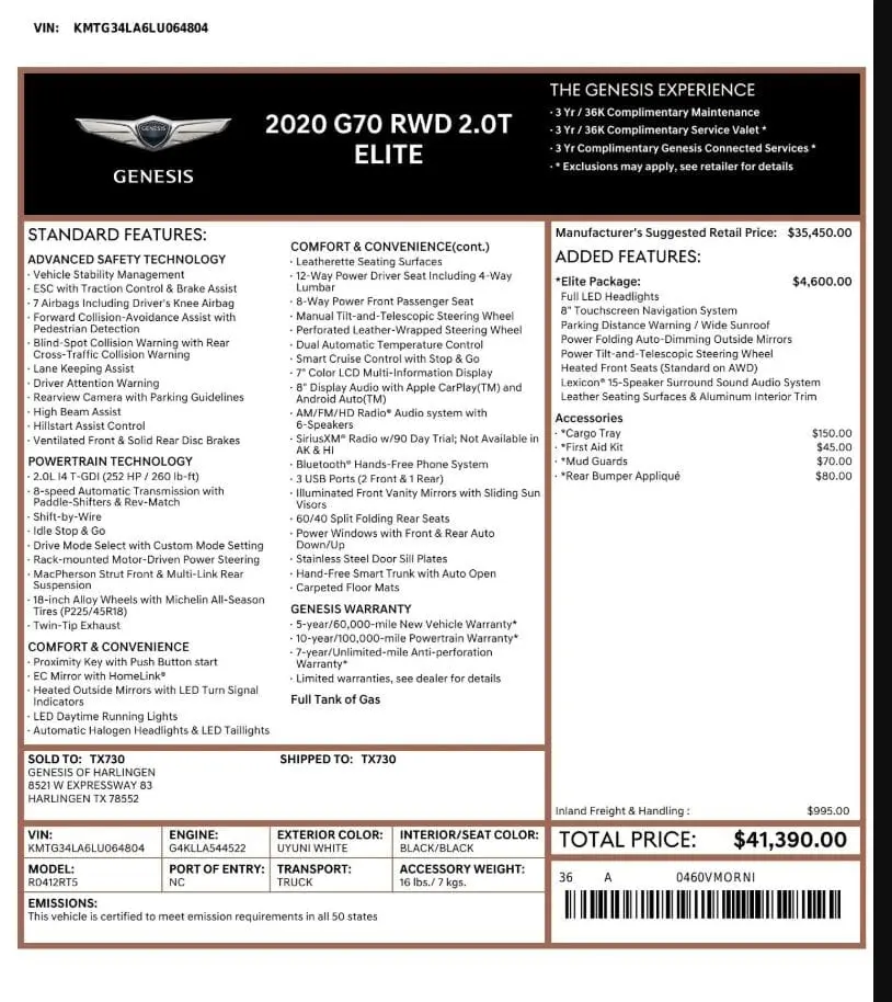 Florida Fine Cars - Used GENESIS G70 2020 WEST PALM 2.0T