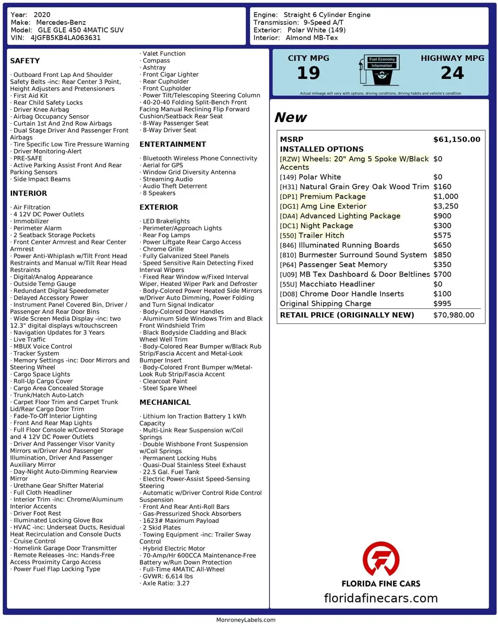 Florida Fine Cars - Used MERCEDES-BENZ GLE 2020 MIAMI GLE 450 4MATIC
