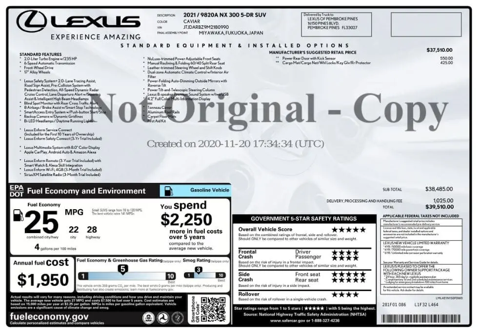 Florida Fine Cars - Used LEXUS NX 2021 MARGATE NX 300