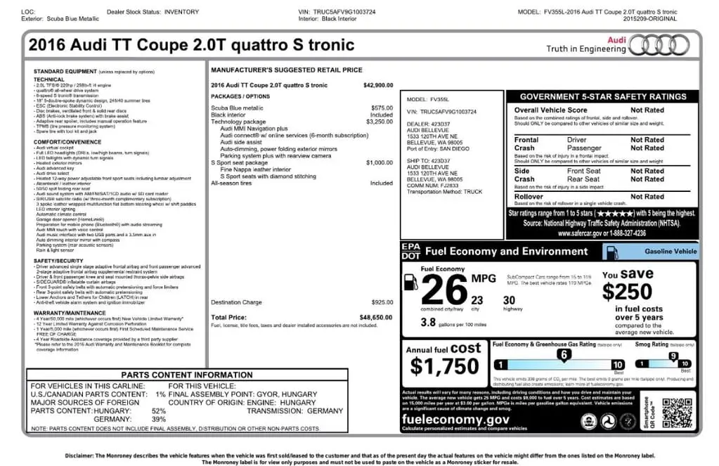 Florida Fine Cars - Used AUDI TT 2016 MIAMI 2.0T