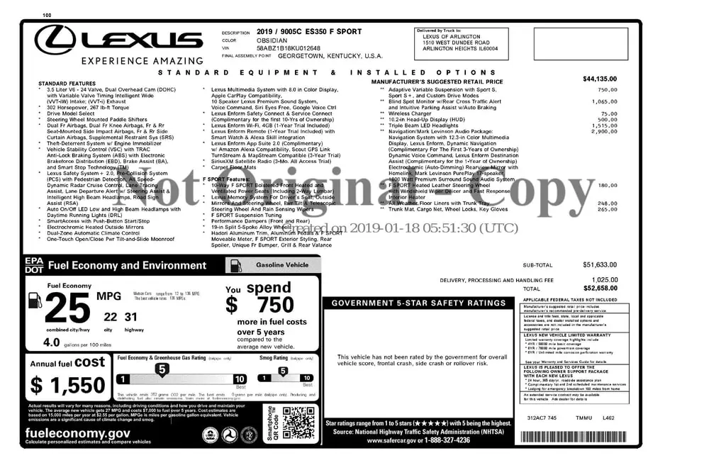 Florida Fine Cars - Used LEXUS ES 2019 WEST PALM ES 350 F SPORT