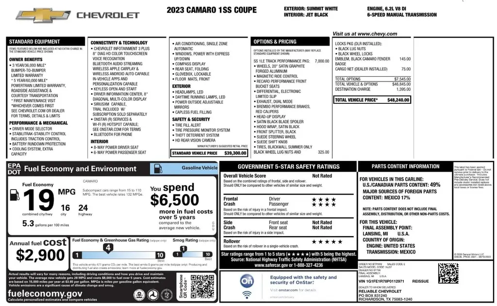 Florida Fine Cars - Used CHEVROLET CAMARO 2023 ORLANDO 1SS