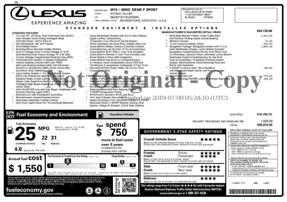Florida Fine Cars - Used LEXUS ES 2019 MIAMI ES 350 F SPORT