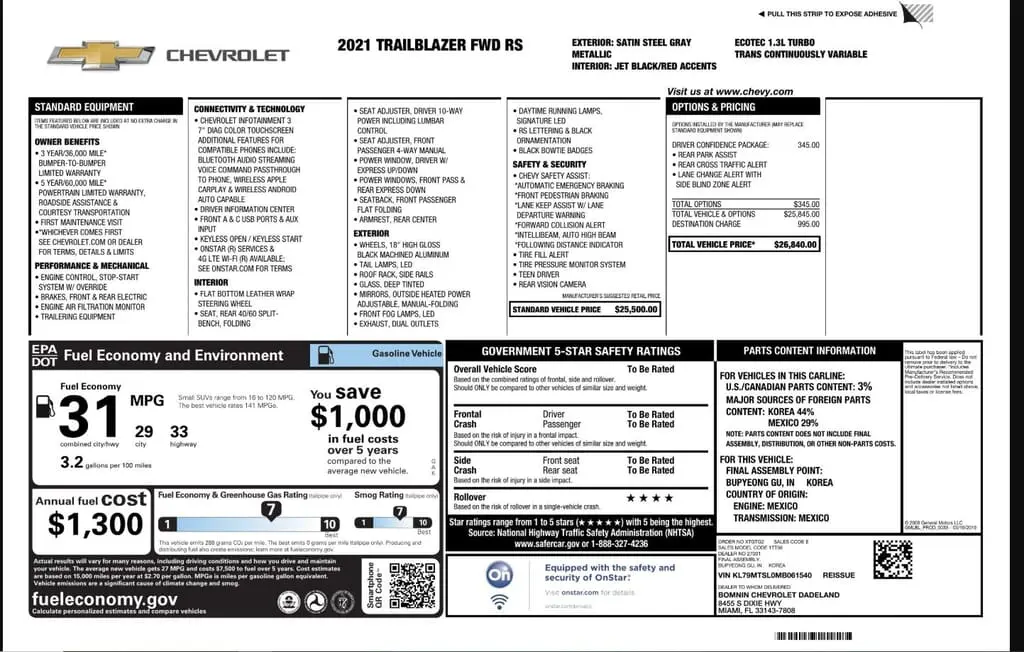 Florida Fine Cars - Used CHEVROLET TRAILBLAZER 2021 MARGATE RS