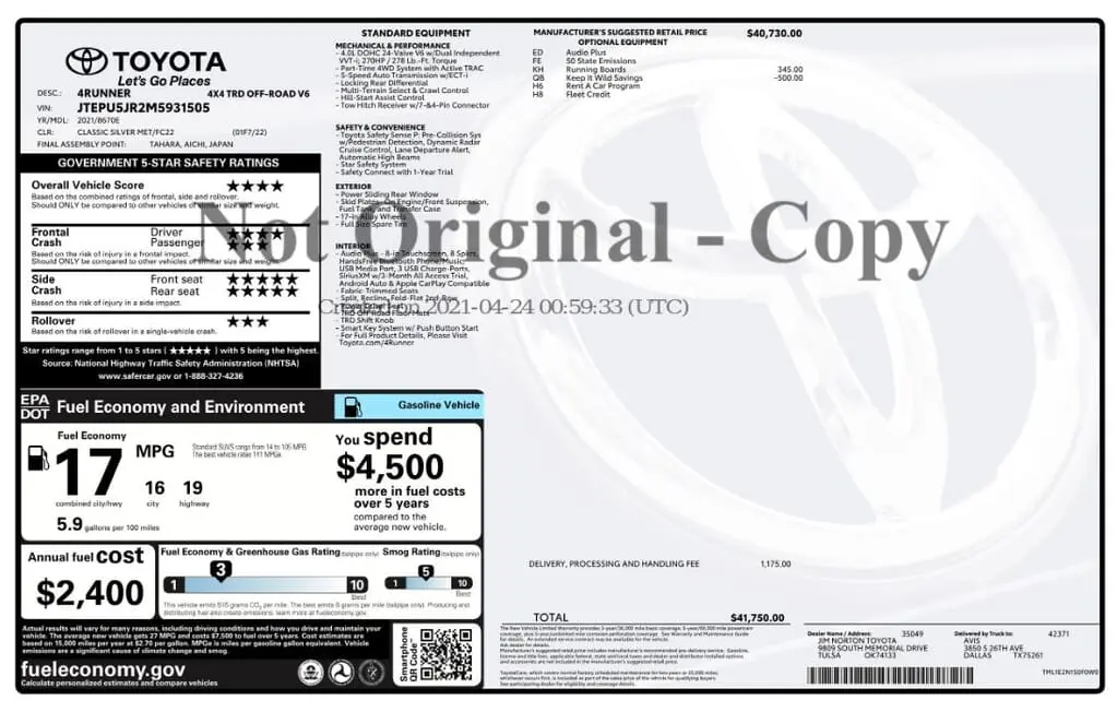 Florida Fine Cars - Used TOYOTA 4RUNNER 2021 MIAMI TRD OFF ROAD