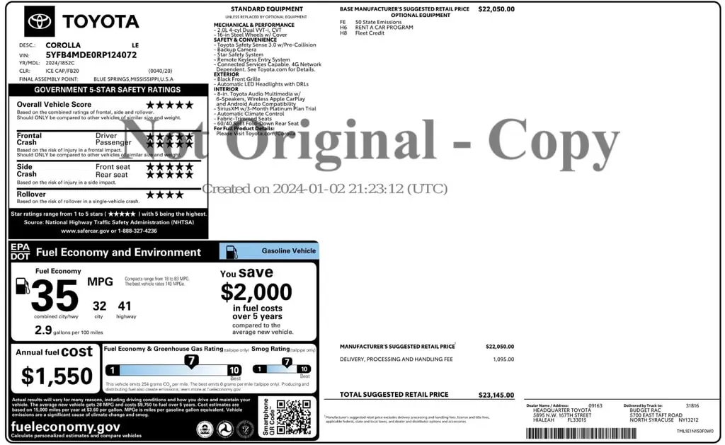 Florida Fine Cars - Used TOYOTA COROLLA 2024 ORLANDO LE