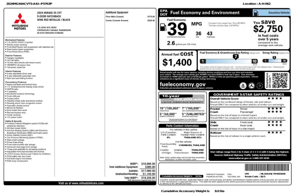 Florida Fine Cars - Used MITSUBISHI MIRAGE 2024 MIAMI ES
