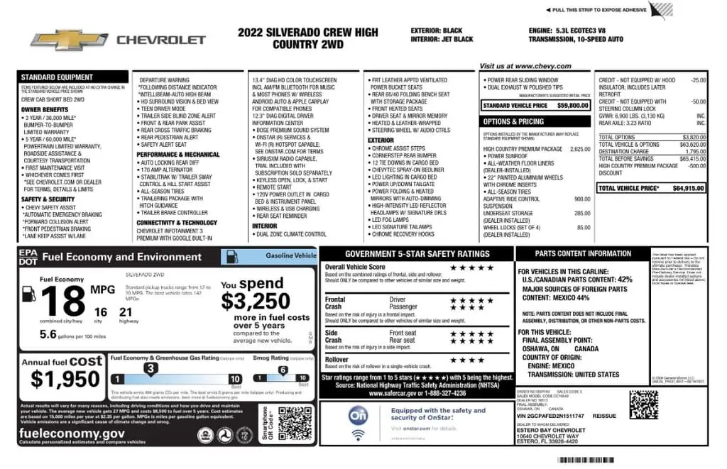 Florida Fine Cars - Used CHEVROLET SILVERADO 1500 2022 MARGATE HIGH COUNTRY