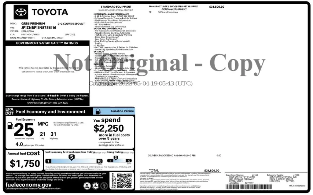 Florida Fine Cars - Used TOYOTA GR86 2022 MARGATE PREMIUM