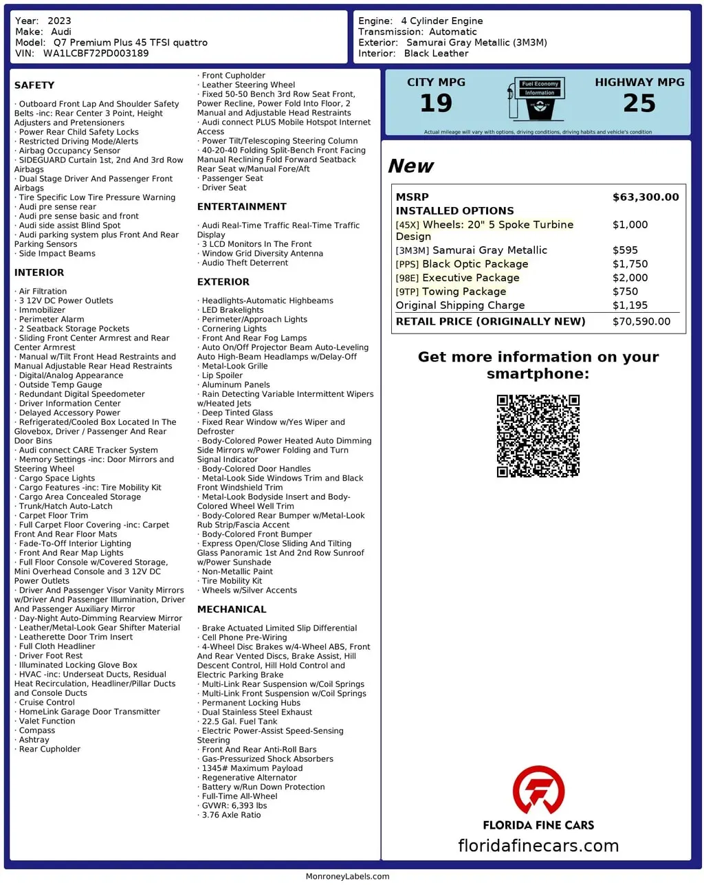 Florida Fine Cars - Used AUDI Q7 2023 MIAMI PREMIUM PLUS
