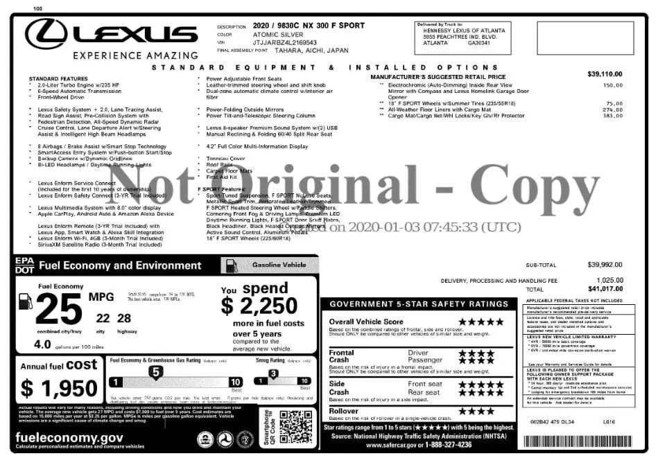 Florida Fine Cars - Used LEXUS NX 2020 MARGATE NX 300 F SPORT