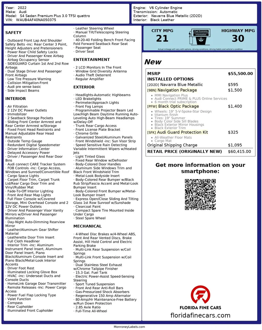 Florida Fine Cars - Used AUDI S4 2022 MARGATE PREMIUM PLUS