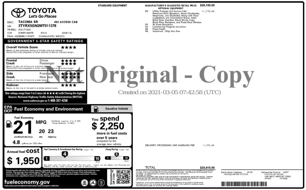 Florida Fine Cars - Used TOYOTA TACOMA 2WD 2021 ORLANDO SR