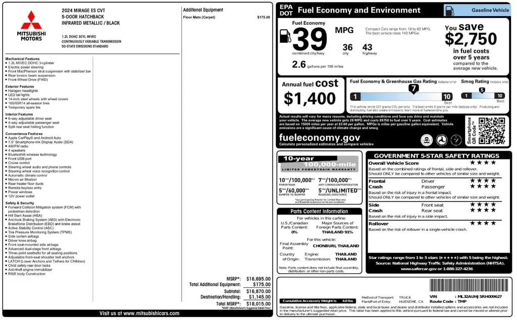 Florida Fine Cars - Used MITSUBISHI MIRAGE 2024 ORLANDO ES
