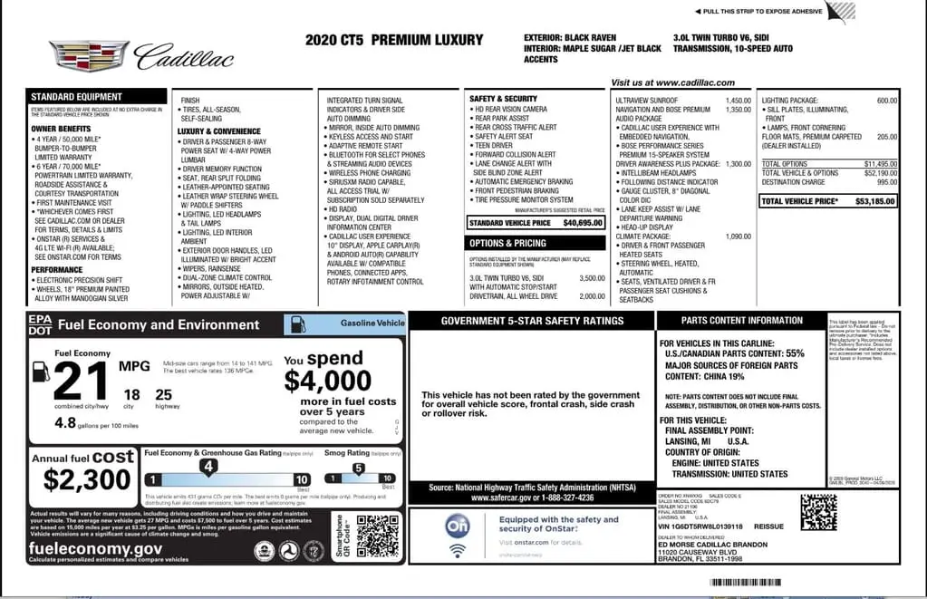 Florida Fine Cars - Used CADILLAC CT5 2020 WEST PALM PREMIUM LUXURY