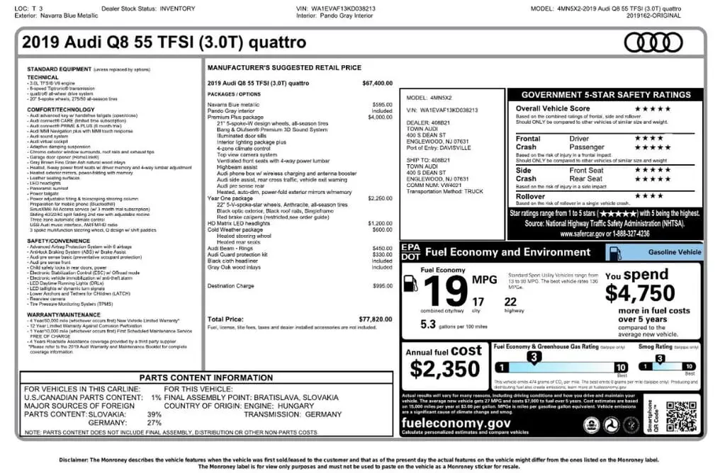 Florida Fine Cars - Used AUDI Q8 2019 MARGATE PREMIUM PLUS