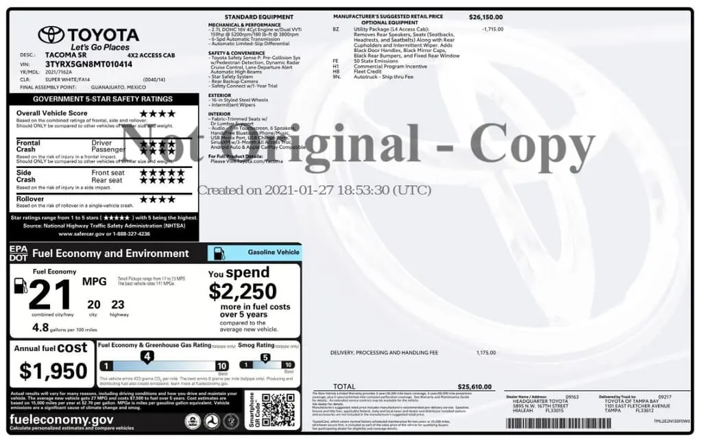 Florida Fine Cars - Used TOYOTA TACOMA 2WD 2021 MARGATE SR