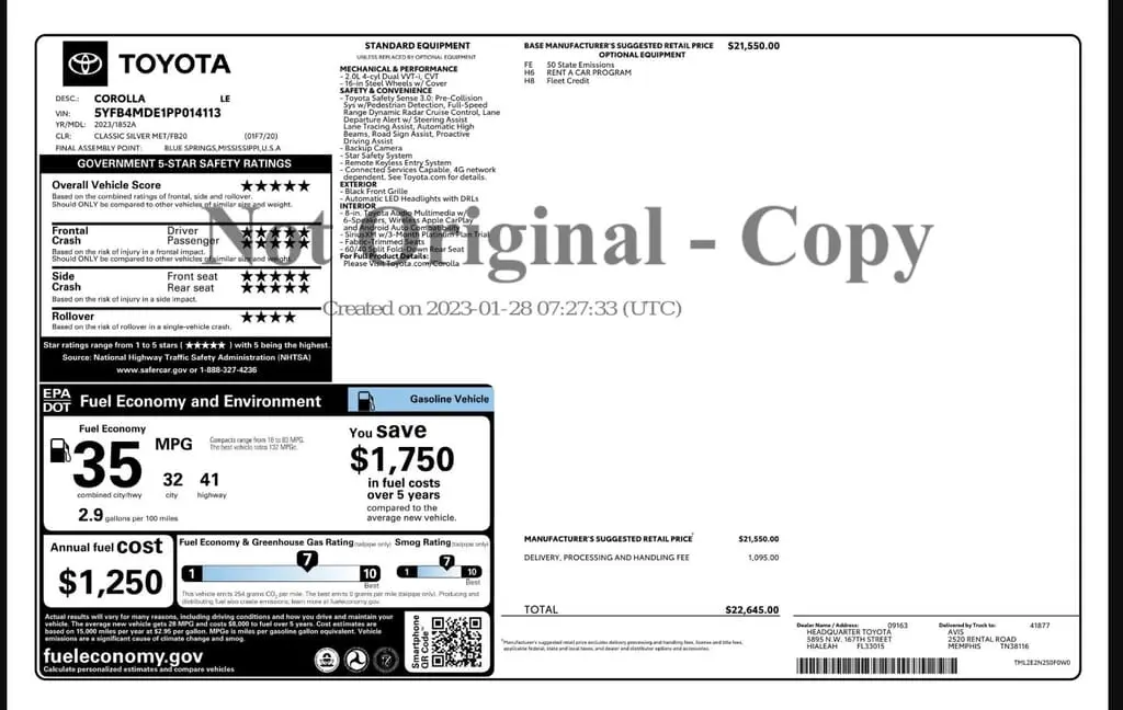 Florida Fine Cars - Used TOYOTA COROLLA 2023 WEST PALM LE