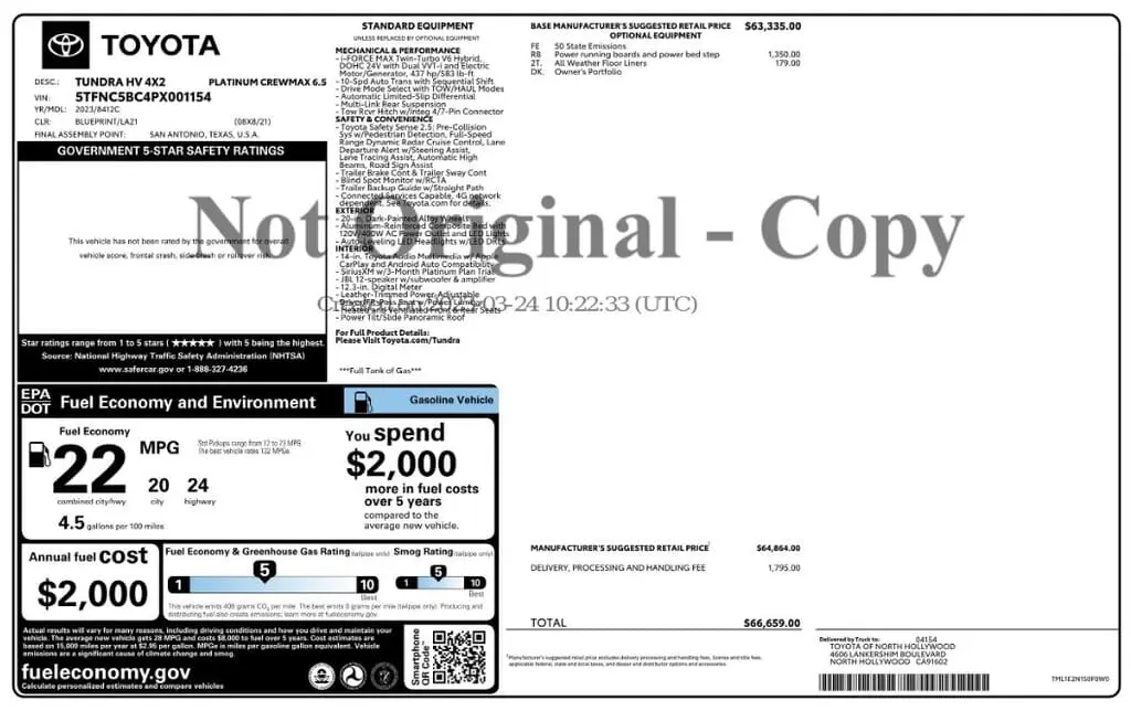 Florida Fine Cars - Used TOYOTA TUNDRA 2WD 2023 MARGATE PLATINUM HYBRID