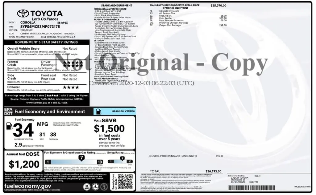 Florida Fine Cars - Used TOYOTA COROLLA 2021 MARGATE SE