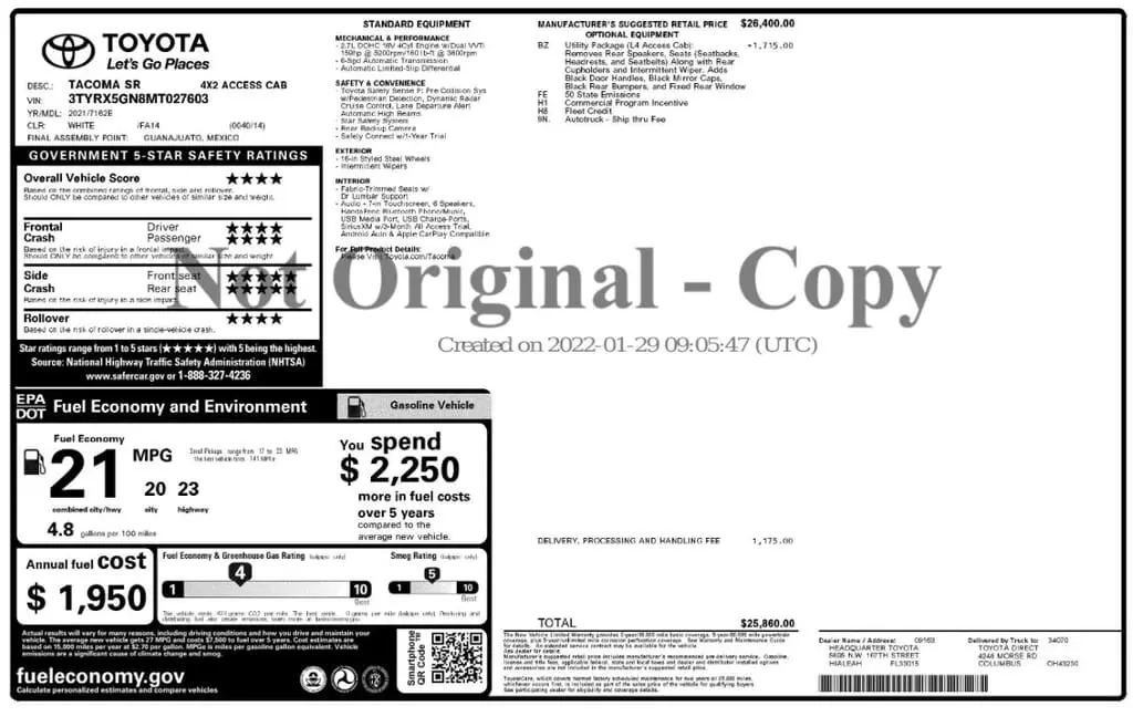 Florida Fine Cars - Used TOYOTA TACOMA 2WD 2021 MARGATE SR