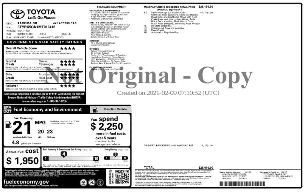 Florida Fine Cars - Used TOYOTA TACOMA 2WD 2021 MIAMI SR