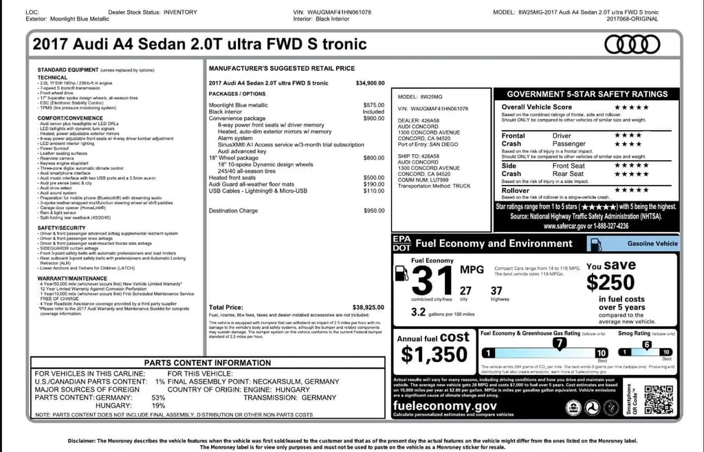 Florida Fine Cars - Used AUDI A4 2017 WEST PALM ULTRA PREMIUM