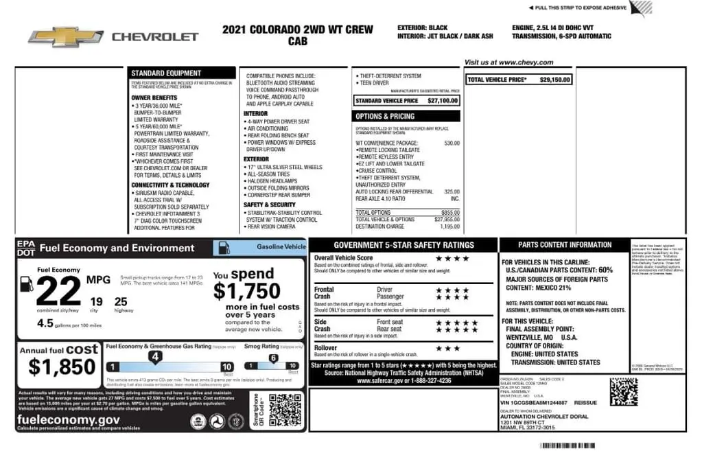 Florida Fine Cars - Used CHEVROLET COLORADO 2021 MIAMI 2WD WORK TRUCK